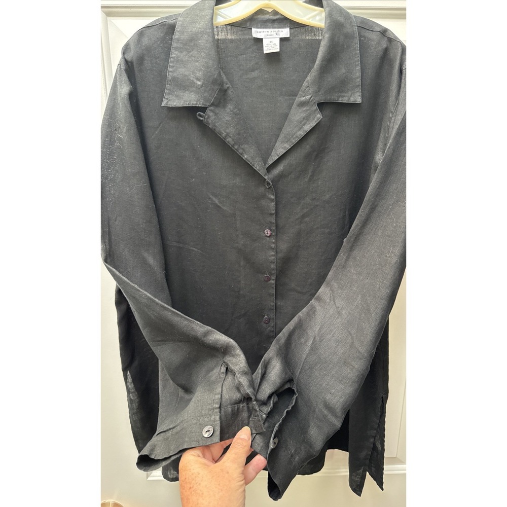 Sutton Studio Blouse 100% Linen‎ Women's Plus Size 2X Long Length Side Slits